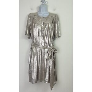 Sabina Musayev Dress Short Sleeve Metallic Gold Holiday NYE Party Size M